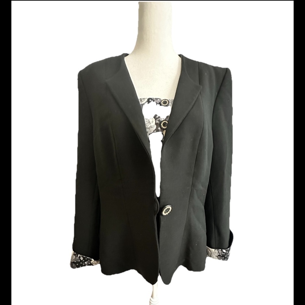 Womens BENCIVENGA COUTURE Black Wool Blazer with attached Damask Vest Sz 48 (L)